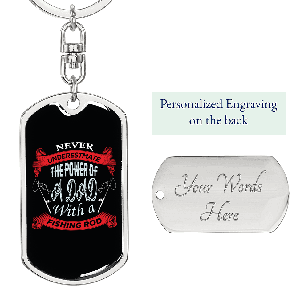 Never Fish Fishing Keychain Stainless Steel or 18k Gold Dog Tag Keyring-Express Your Love Gifts
