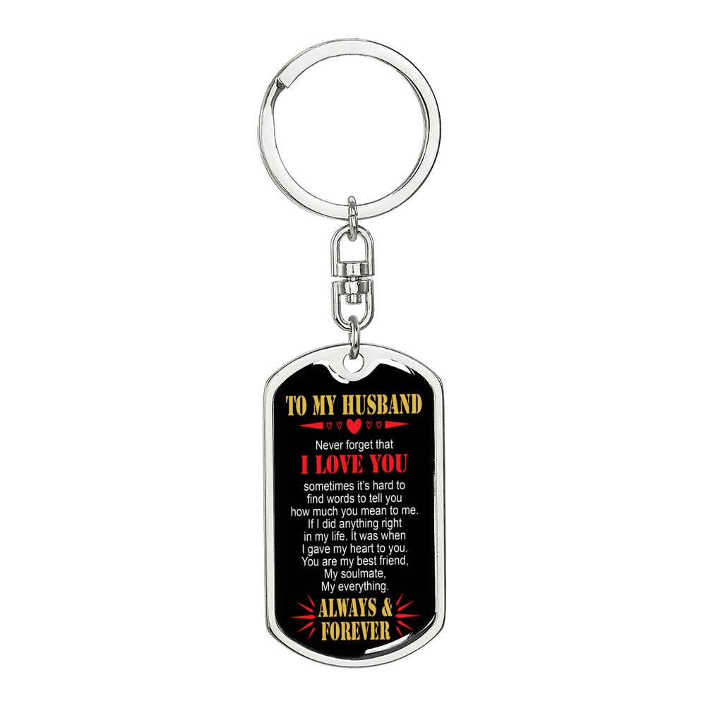 Never Forget That I Love You Keychain Stainless Steel or 18k Gold Dog Tag Keyring-Express Your Love Gifts