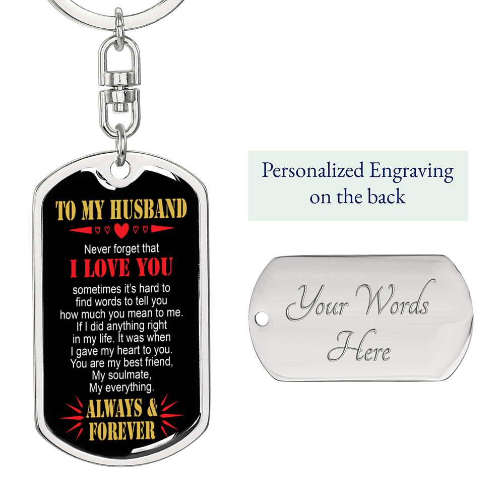 Never Forget That I Love You Keychain Stainless Steel or 18k Gold Dog Tag Keyring-Express Your Love Gifts