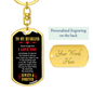 Never Forget That I Love You Keychain Stainless Steel or 18k Gold Dog Tag Keyring-Express Your Love Gifts
