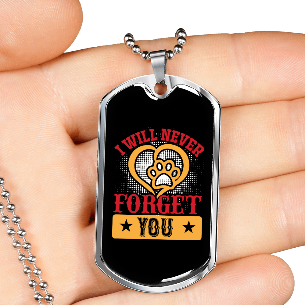 Never Forget You Necklace Stainless Steel or 18k Gold Dog Tag 24" Chain-Express Your Love Gifts
