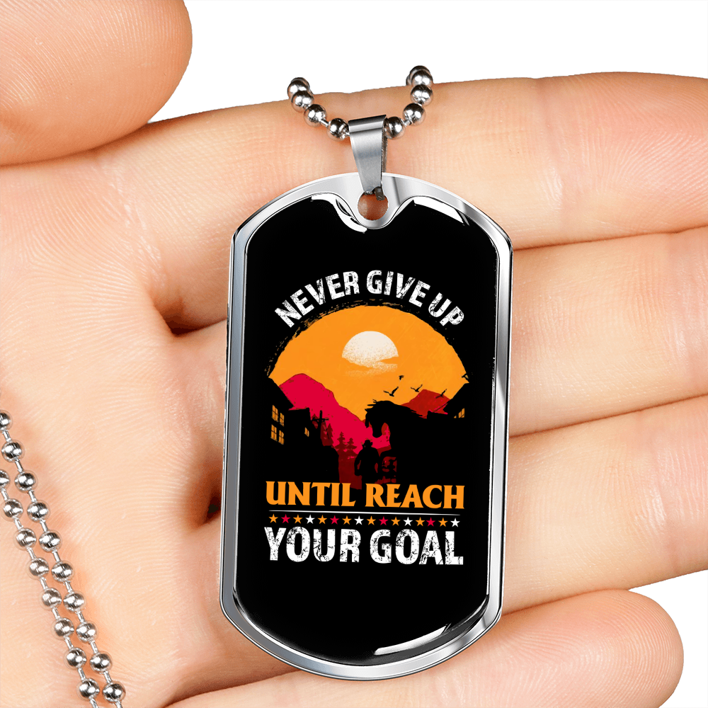 Never Give Up Horse Necklace Stainless Steel or 18k Gold Dog Tag 24" Chain-Express Your Love Gifts