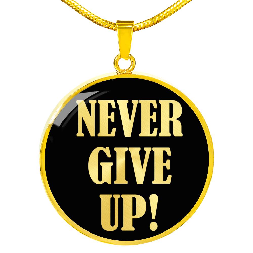 Never Give Up Necklace Inspirational Circle Pendant Stainless Steel or 18k Gold 18-22"-Express Your Love Gifts