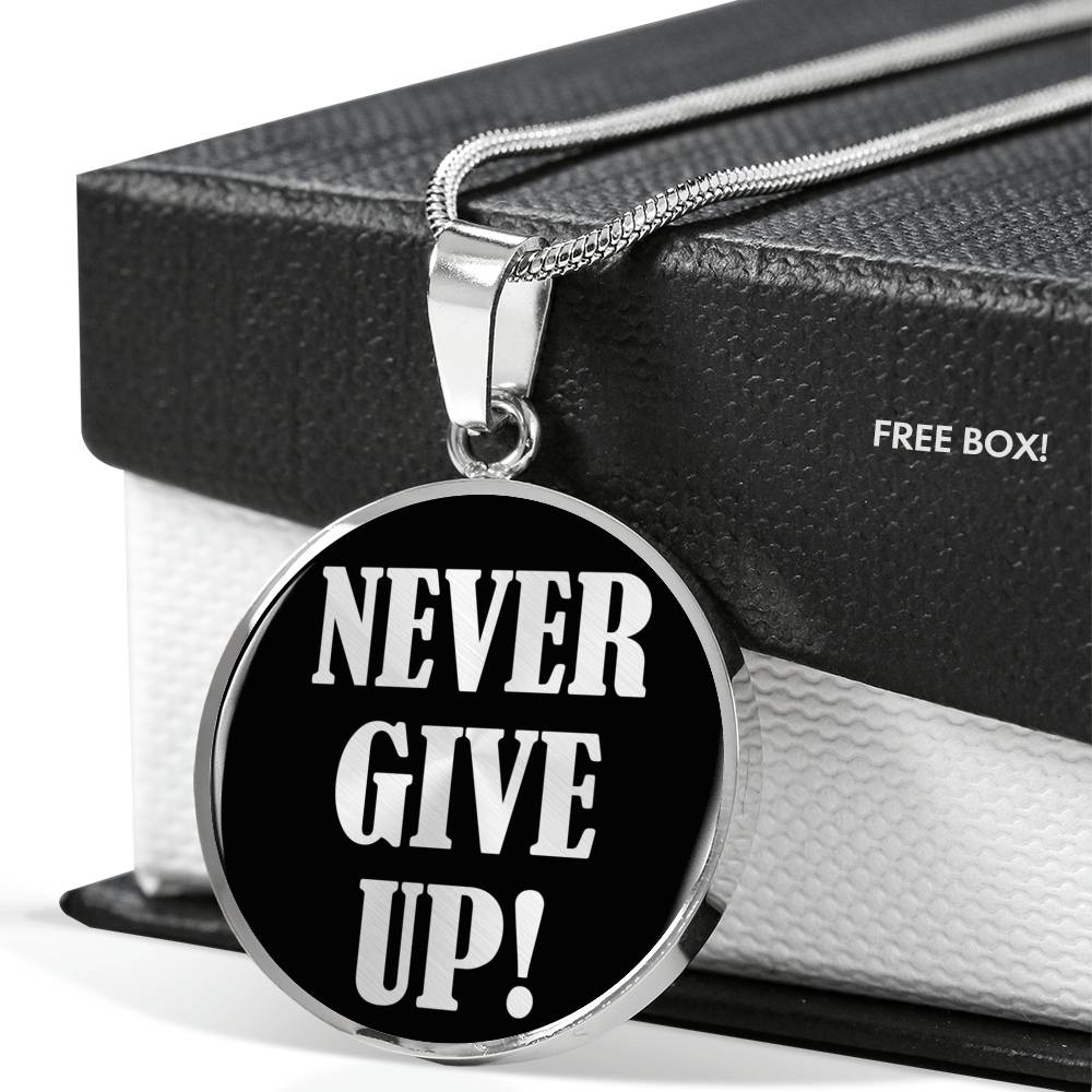 Never Give Up Necklace Inspirational Circle Pendant Stainless Steel or 18k Gold 18-22"-Express Your Love Gifts