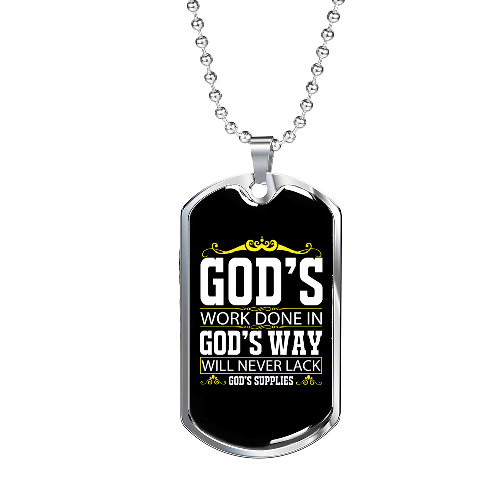 Never Lack God's Supply Christian Necklace Stainless Steel or 18k Gold Dog Tag 24" Chain-Express Your Love Gifts