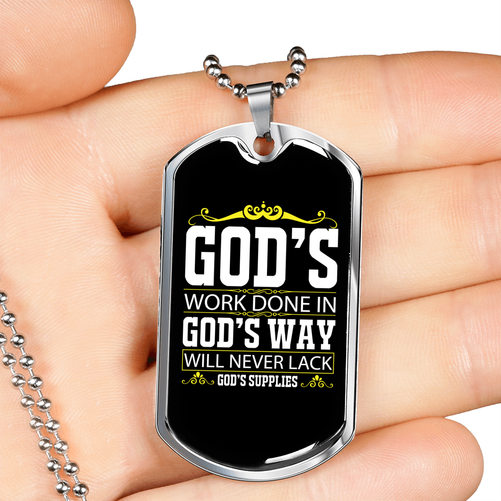 Never Lack God's Supply Christian Necklace Stainless Steel or 18k Gold Dog Tag 24" Chain-Express Your Love Gifts