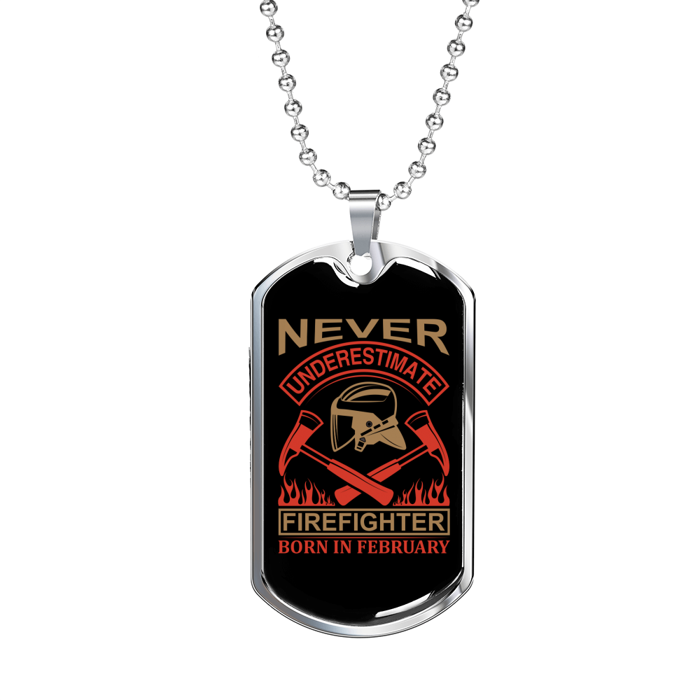 Never Underestimate A Firefighter Gift Stainless Steel or 18k Gold Dog Tag 24" Chain-Express Your Love Gifts