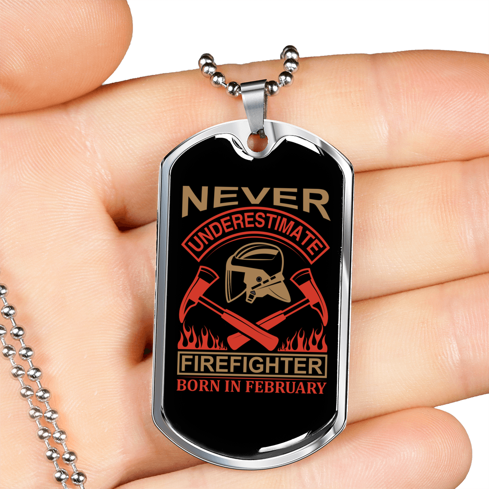 Never Underestimate A Firefighter Gift Stainless Steel or 18k Gold Dog Tag 24" Chain-Express Your Love Gifts