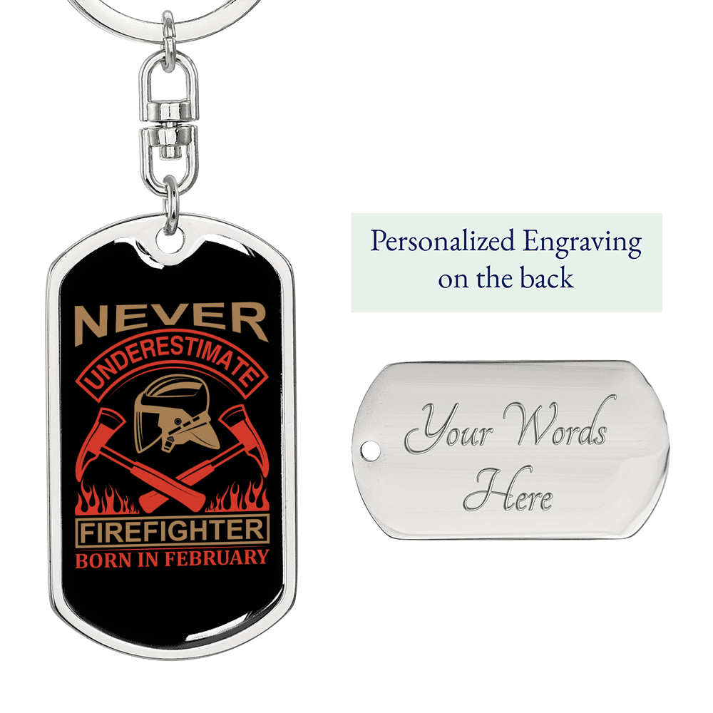 Never Underestimate A Firefighter Keychain Stainless Steel or 18k Gold Dog Tag Keyring-Express Your Love Gifts
