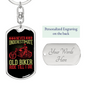 Never Understimate Old Biker Keychain Stainless Steel or 18k Gold Dog Tag Keyring-Express Your Love Gifts