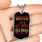 Never Understimate Old Biker Necklace Stainless Steel or 18k Gold Dog Tag 24" Chain-Express Your Love Gifts