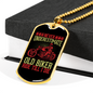 Never Understimate Old Biker Necklace Stainless Steel or 18k Gold Dog Tag 24" Chain-Express Your Love Gifts