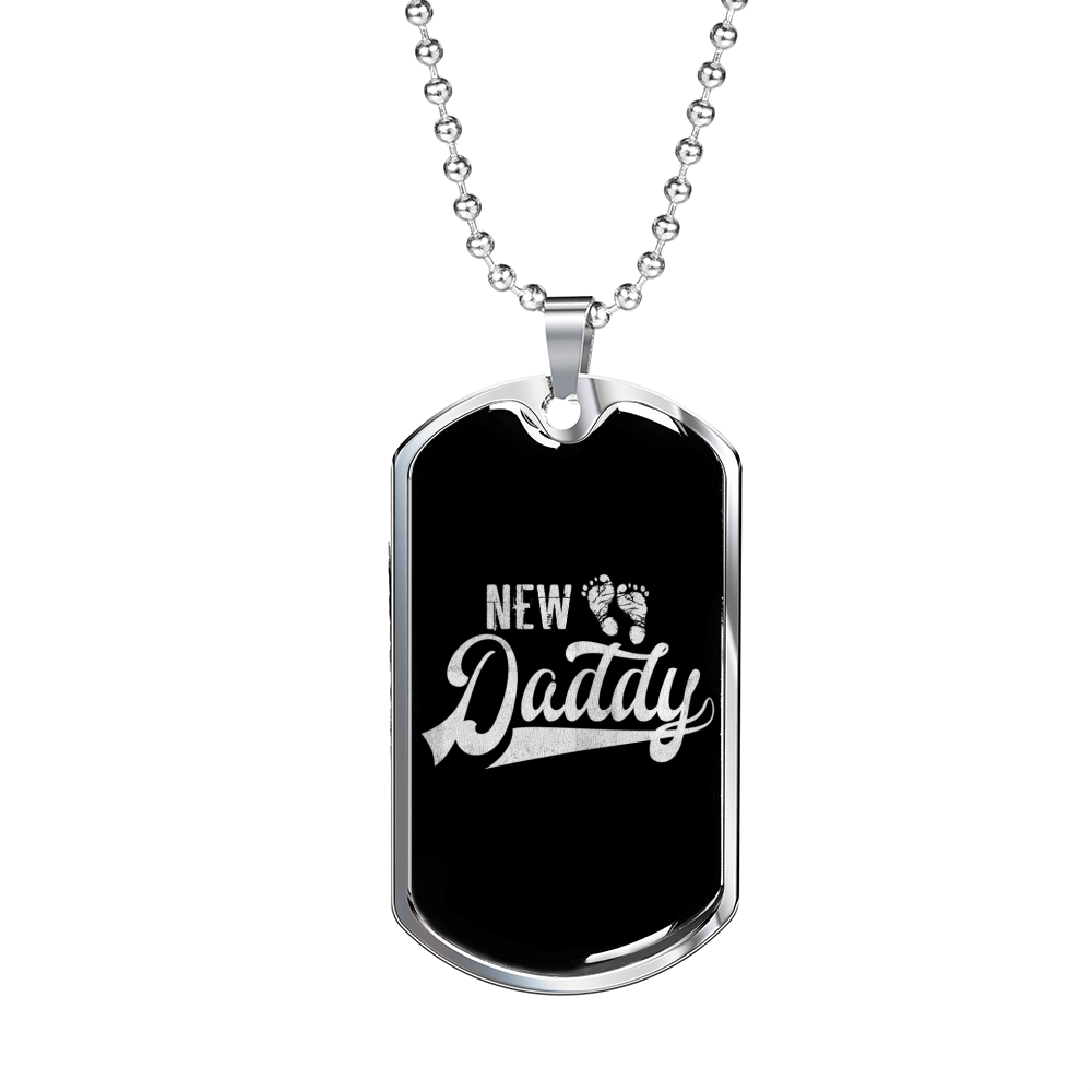 New Daddy Dog Tag Stainless Steel or 18k Gold 24" Chain-Express Your Love Gifts