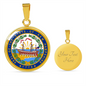 New Hampshire State Seal Necklace Circle Pendant Stainless Steel or 18k Gold 18-22"-Express Your Love Gifts