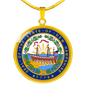 New Hampshire State Seal Necklace Circle Pendant Stainless Steel or 18k Gold 18-22"-Express Your Love Gifts