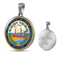 New Hampshire State Seal Necklace Circle Pendant Stainless Steel or 18k Gold 18-22"-Express Your Love Gifts