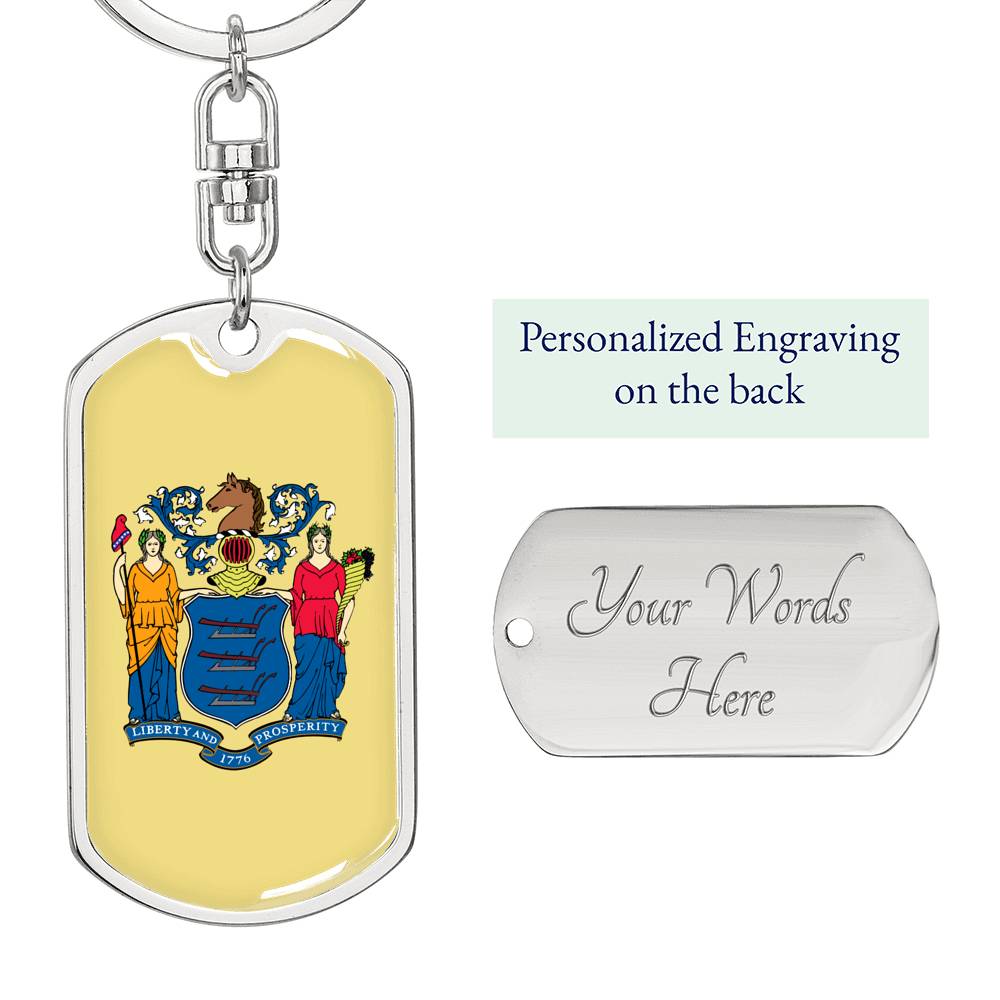 New Jersey State Flag Keychain Dog Tag Stainless Steel or 18k Gold-Express Your Love Gifts