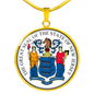 New Jersey State Seal Necklace Circle Pendant Stainless Steel or 18k Gold 18-22"-Express Your Love Gifts