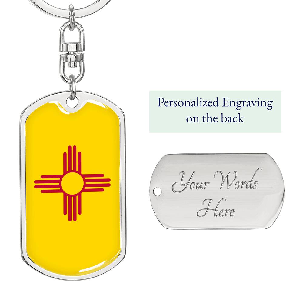 New Mexico State Flag Keychain Dog Tag Stainless Steel or 18k Gold-Express Your Love Gifts