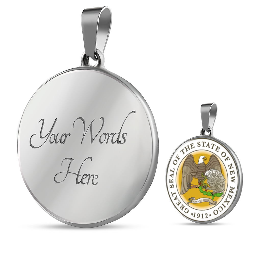 New Mexico State Seal Necklace Circle Pendant Stainless Steel or 18k Gold 18-22"-Express Your Love Gifts