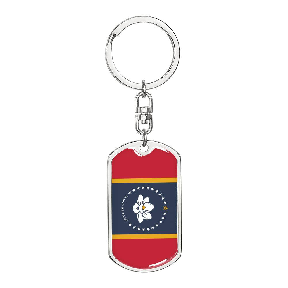 New Mississippi Magnolia Flag Keychain Dog Tag Stainless Steel or 18k Gold-Express Your Love Gifts