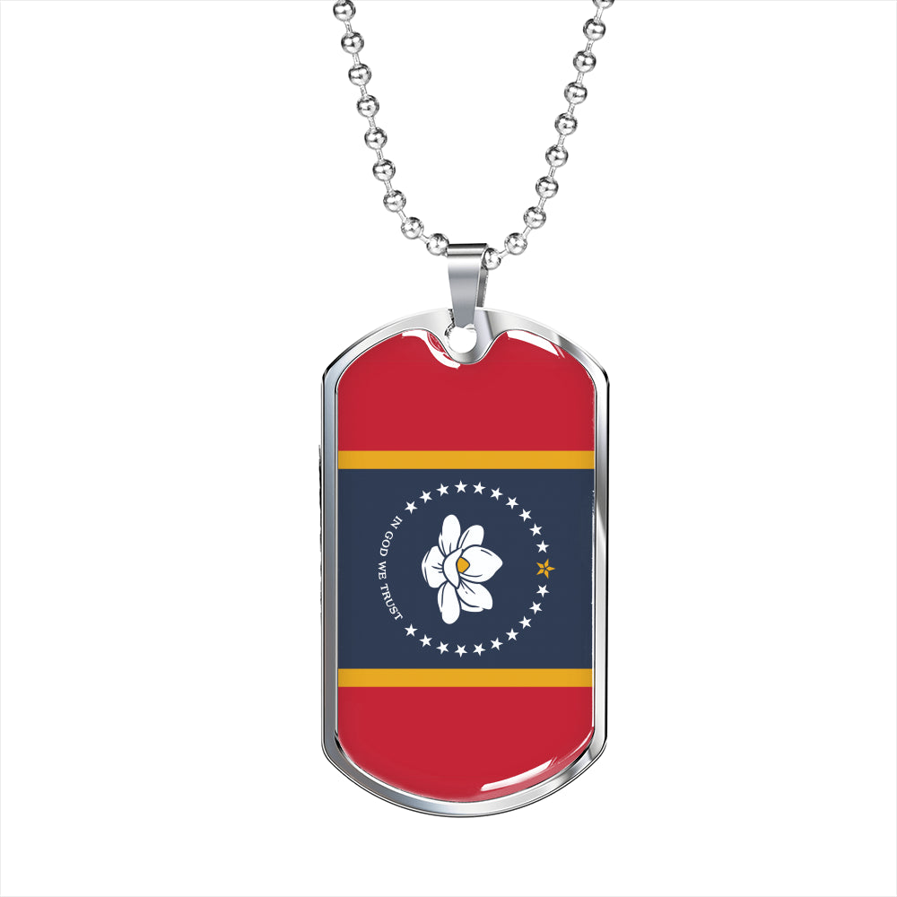 New Mississippi Magnolia Flag Necklace Stainless Steel or 18k Gold Dog Tag w 24" Chain-Express Your Love Gifts