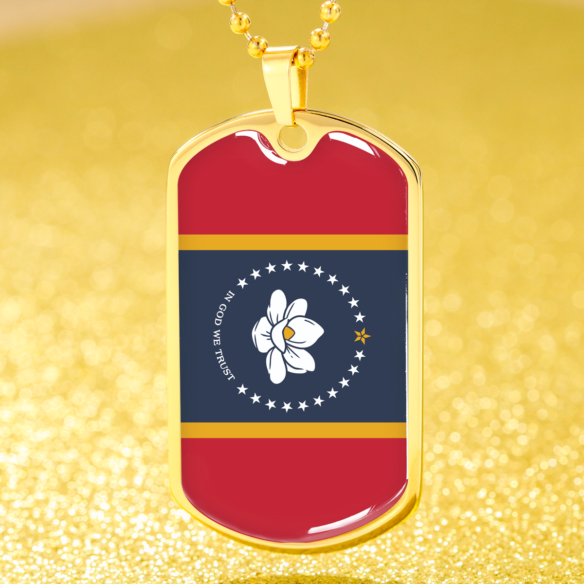 New Mississippi Magnolia Flag Necklace Stainless Steel or 18k Gold Dog Tag w 24" Chain-Express Your Love Gifts