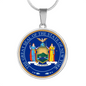 New York State Seal Necklace Circle Pendant Stainless Steel or 18k Gold 18-22"-Express Your Love Gifts