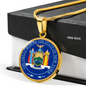 New York State Seal Necklace Circle Pendant Stainless Steel or 18k Gold 18-22"-Express Your Love Gifts