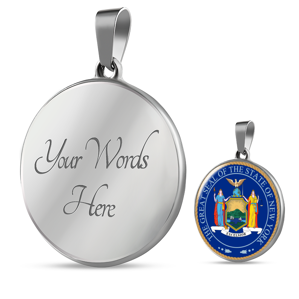 New York State Seal Necklace Circle Pendant Stainless Steel or 18k Gold 18-22"-Express Your Love Gifts