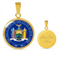 New York State Seal Necklace Circle Pendant Stainless Steel or 18k Gold 18-22"-Express Your Love Gifts