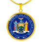 New York State Seal Necklace Circle Pendant Stainless Steel or 18k Gold 18-22"-Express Your Love Gifts