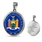 New York State Seal Necklace Circle Pendant Stainless Steel or 18k Gold 18-22"-Express Your Love Gifts