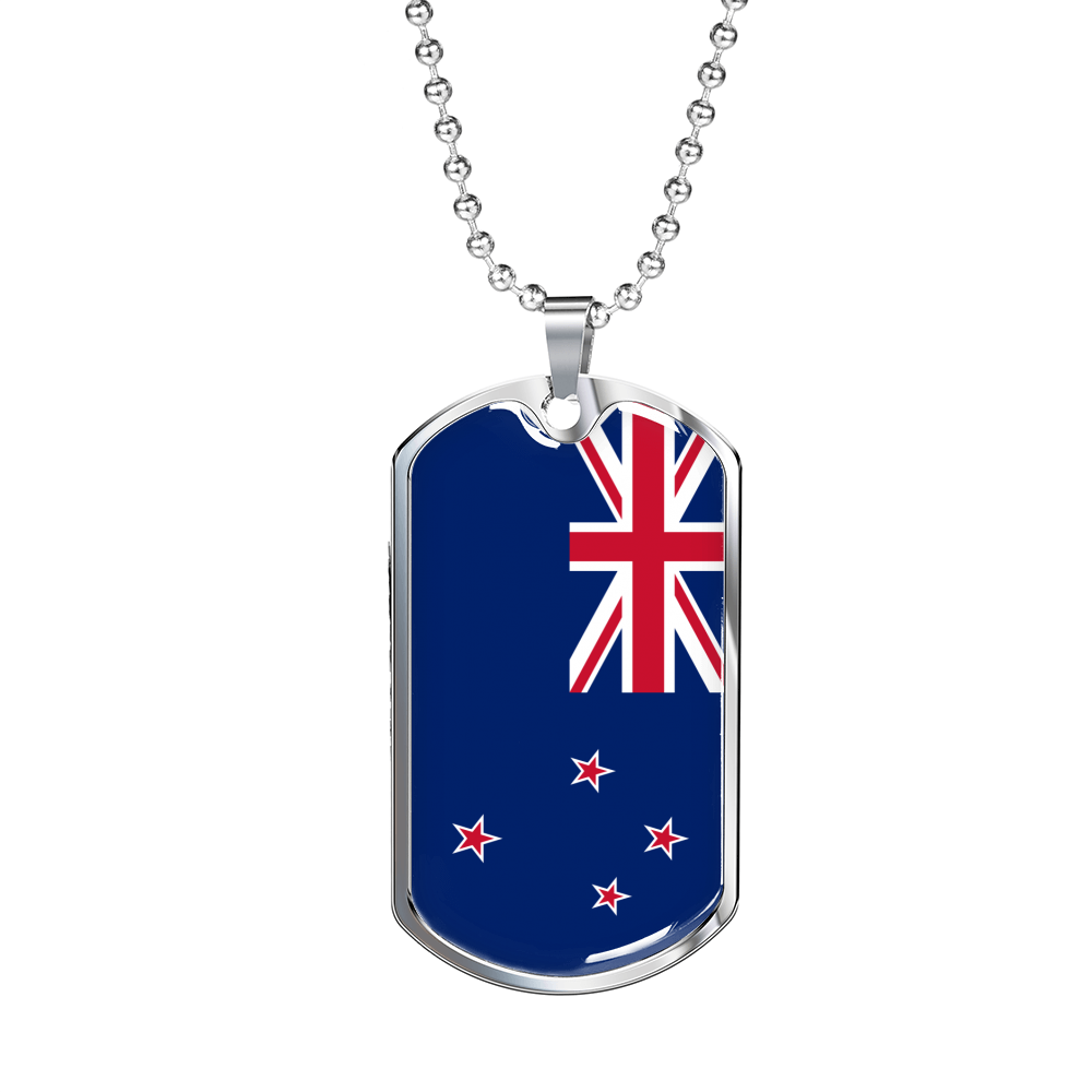New Zealand Flag Necklace Stainless Steel or 18k Gold Dog Tag 24" Chain-Express Your Love Gifts