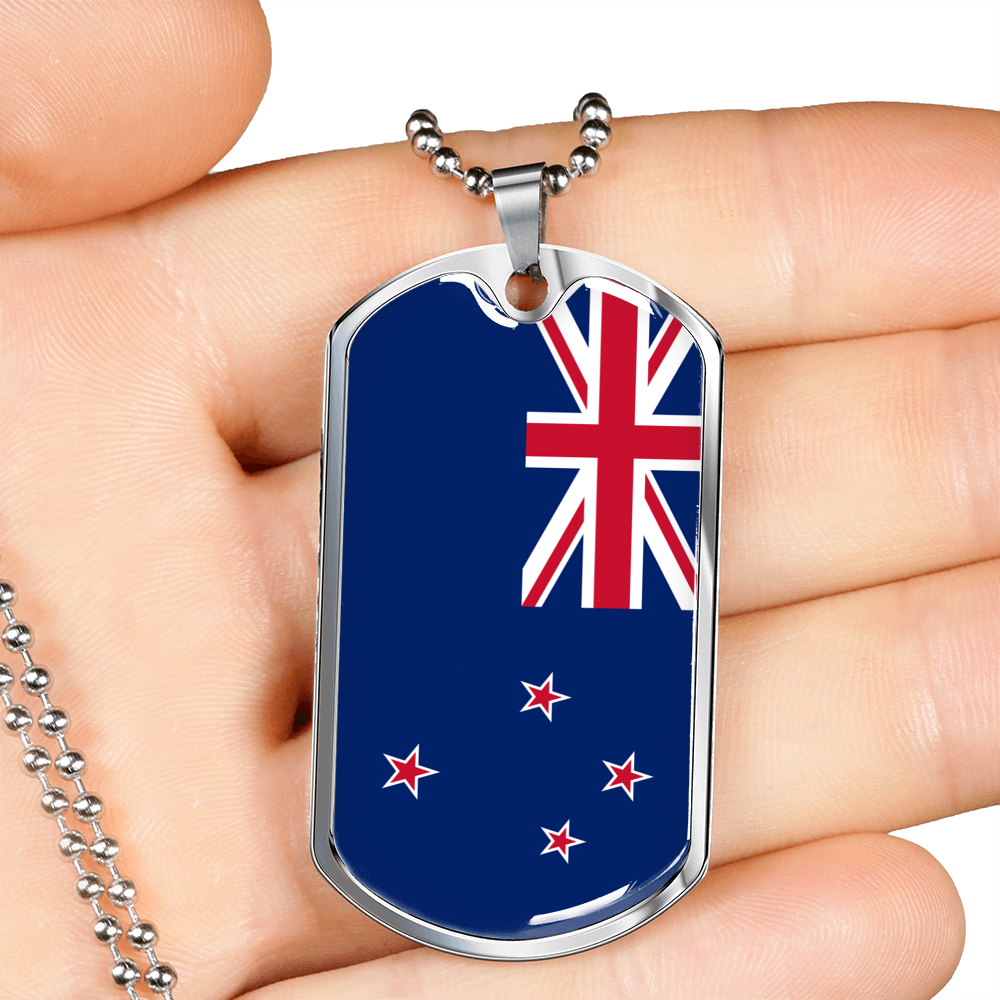 New Zealand Flag Necklace Stainless Steel or 18k Gold Dog Tag 24" Chain-Express Your Love Gifts
