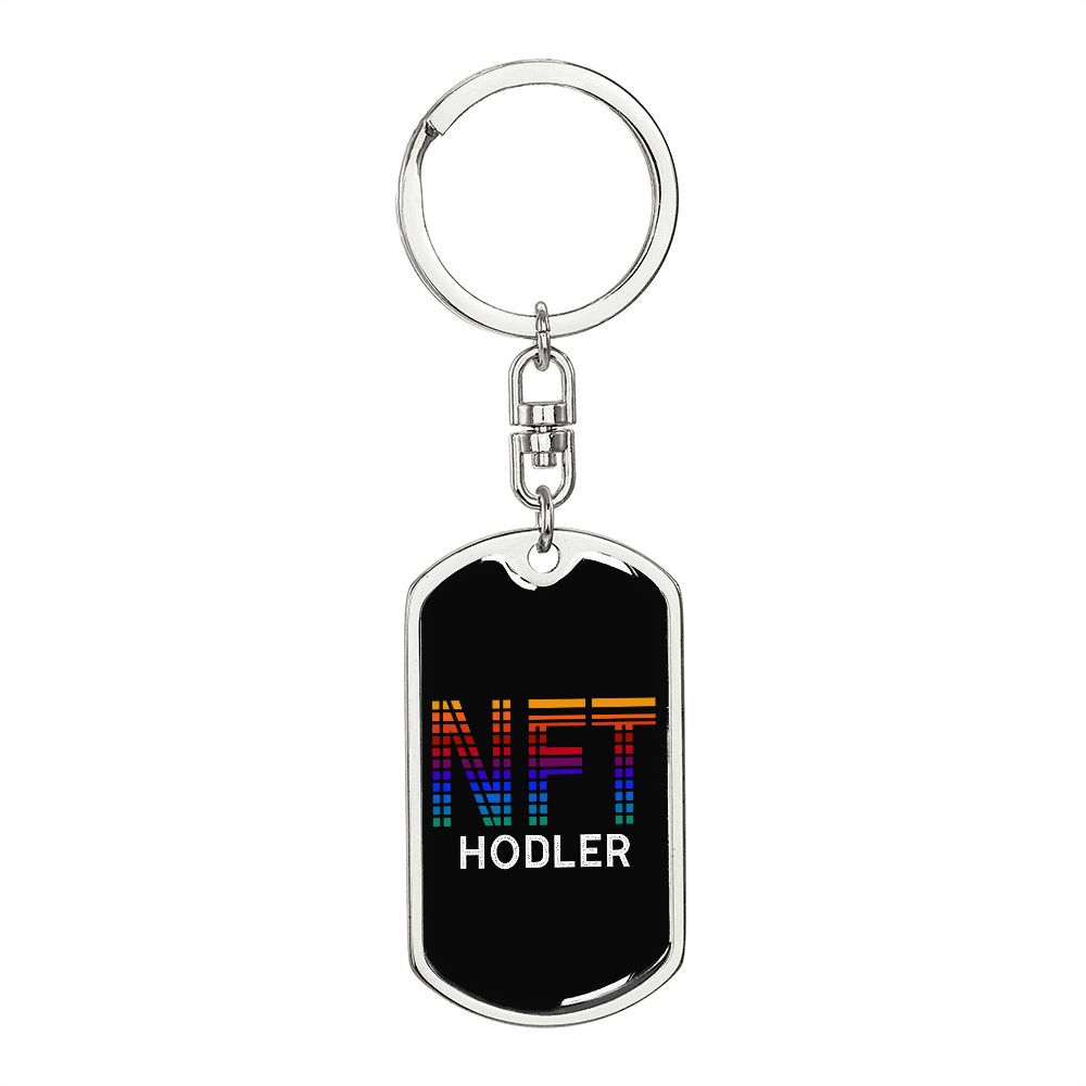 NFT Hodler Crypto Keychain Stainless Steel or 18k Gold Dog Tag Keyring-Express Your Love Gifts