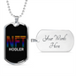NFT Hodler Crypto Necklace Stainless Steel or 18k Gold Dog Tag 24" Chain-Express Your Love Gifts