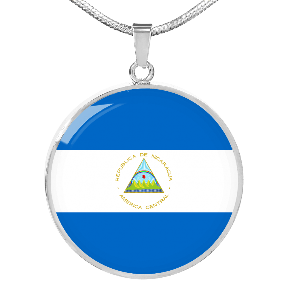 Nicaragua Flag Necklace Circle Pendant Stainless Steel or 18k Gold 18-22"-Express Your Love Gifts