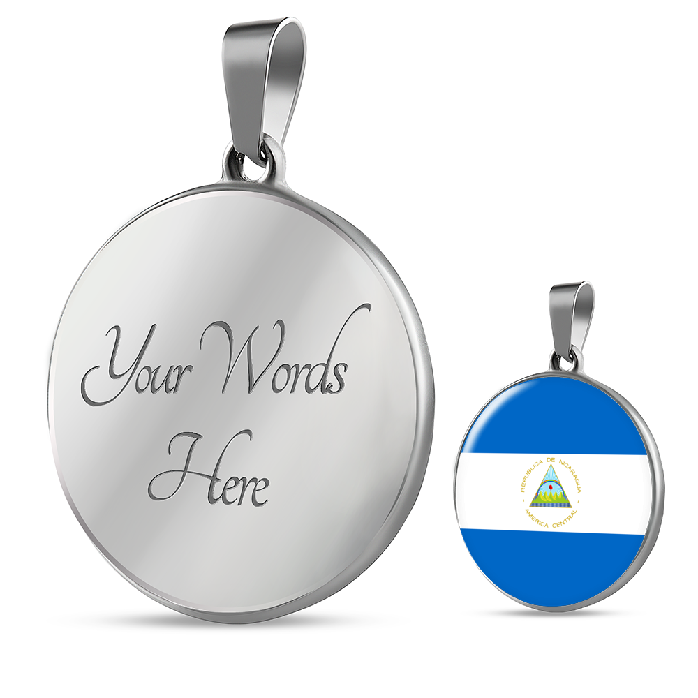 Nicaragua Flag Necklace Circle Pendant Stainless Steel or 18k Gold 18-22"-Express Your Love Gifts