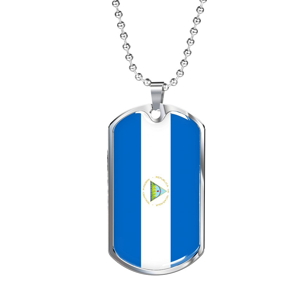 Nicaragua Flag Necklace Stainless Steel or 18k Gold Dog Tag 24" Chain-Express Your Love Gifts