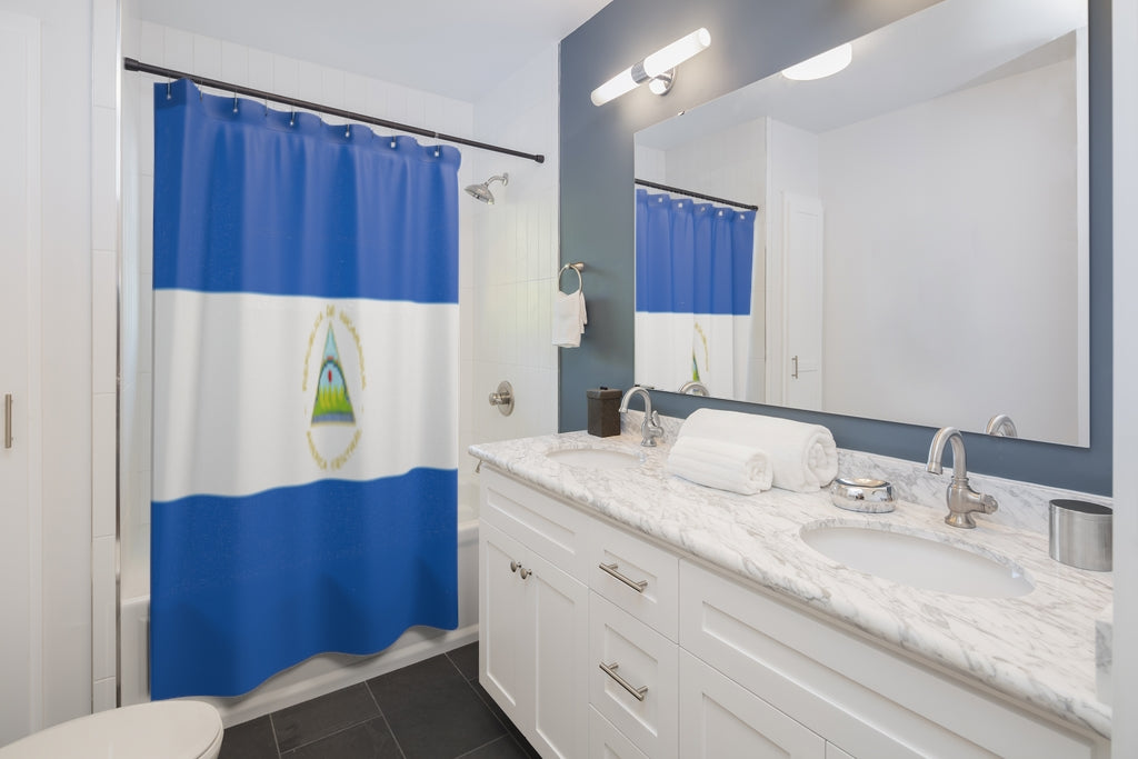 Nicaragua Flag Stylish Design 71" x 74" Elegant Waterproof Shower Curtain for a Spa-like Bathroom Paradise Exceptional Craftsmanship-Express Your Love Gifts