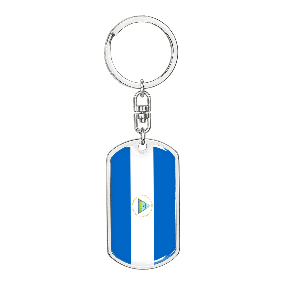 Nicaragua Flag Swivel Keychain Dog Tag Stainless Steel or 18k Gold-Express Your Love Gifts