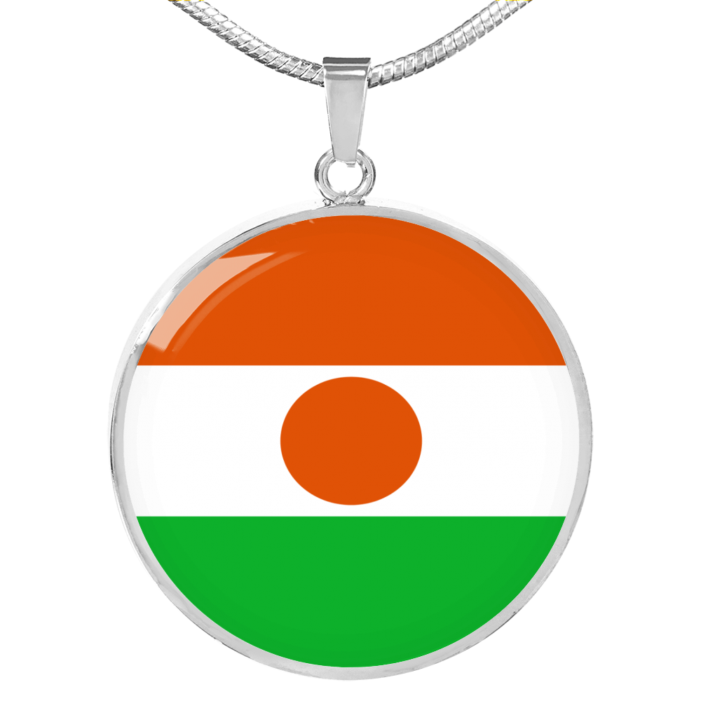 Niger Flag Necklace Circle Pendant Stainless Steel or 18k Gold 18-22"-Express Your Love Gifts