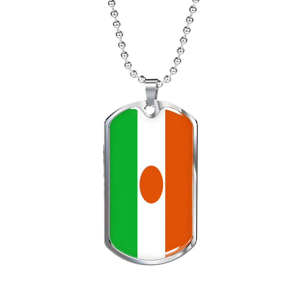 Niger Flag Necklace Stainless Steel or 18k Gold Dog Tag 24" Chain-Express Your Love Gifts