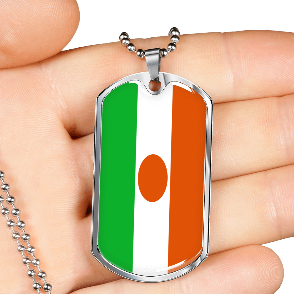 Niger Flag Necklace Stainless Steel or 18k Gold Dog Tag 24" Chain-Express Your Love Gifts