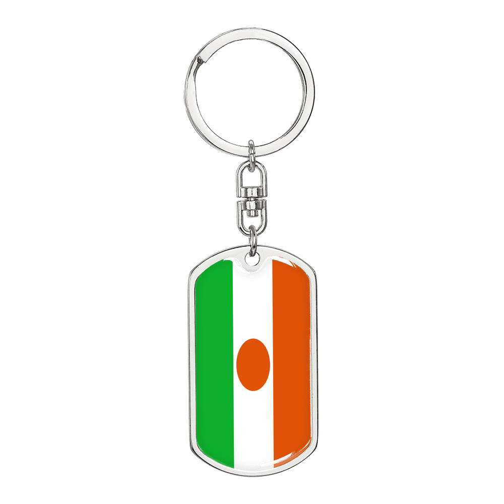 Niger Flag Swivel Keychain Dog Tag Stainless Steel or 18k Gold-Express Your Love Gifts