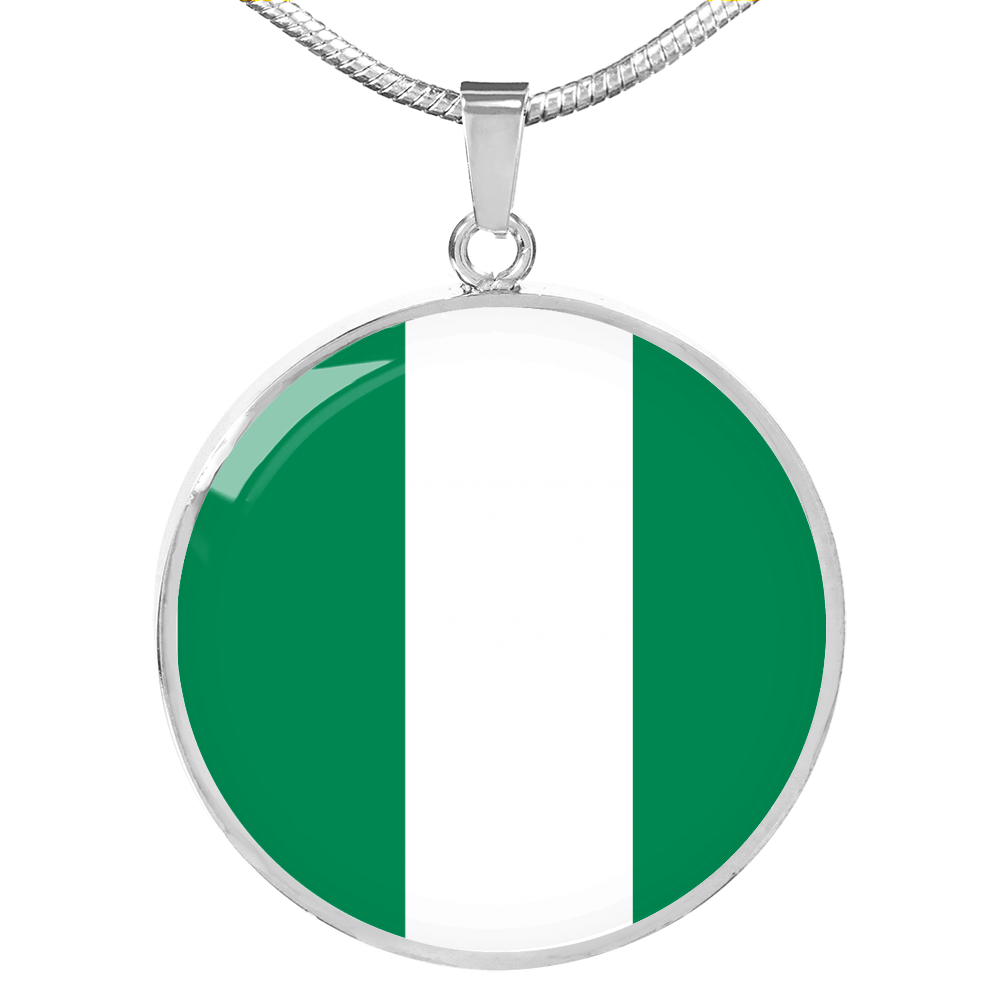 Nigeria Flag Necklace Circle Pendant Stainless Steel or 18k Gold 18-22"-Express Your Love Gifts