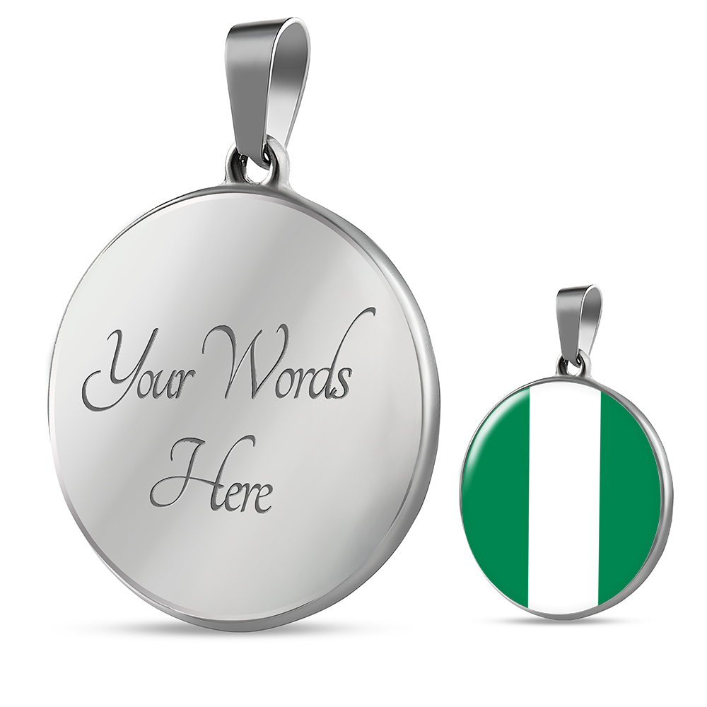 Nigeria Flag Necklace Circle Pendant Stainless Steel or 18k Gold 18-22"-Express Your Love Gifts