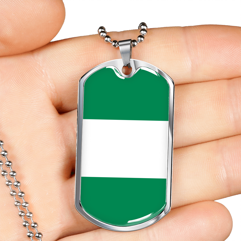 Nigeria Flag Necklace Stainless Steel or 18k Gold Dog Tag 24" Chain-Express Your Love Gifts