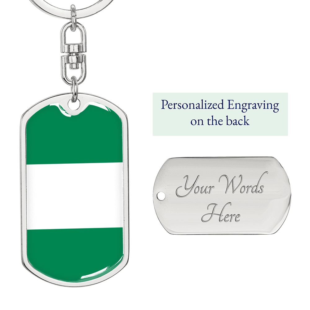 Nigeria Flag Swivel Keychain Dog Tag Stainless Steel or 18k Gold-Express Your Love Gifts